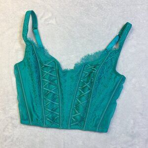 Victoria’s Secret Dream Angels Unlined Lace-Up Corset Bra Top Sz M-DD Capri Sea